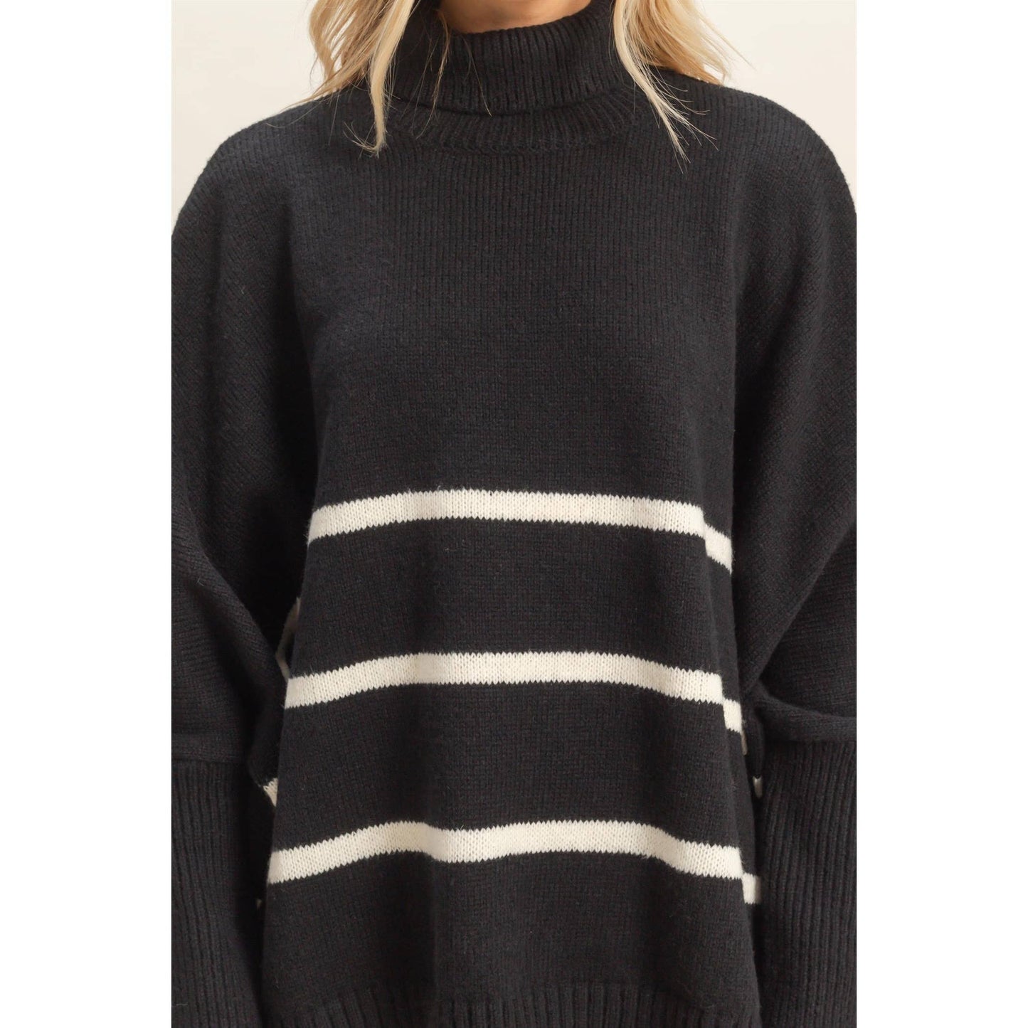 Striped Turtle Neck Oversized Sweater