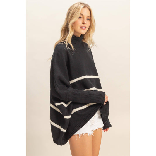 Striped Turtle Neck Oversized Sweater