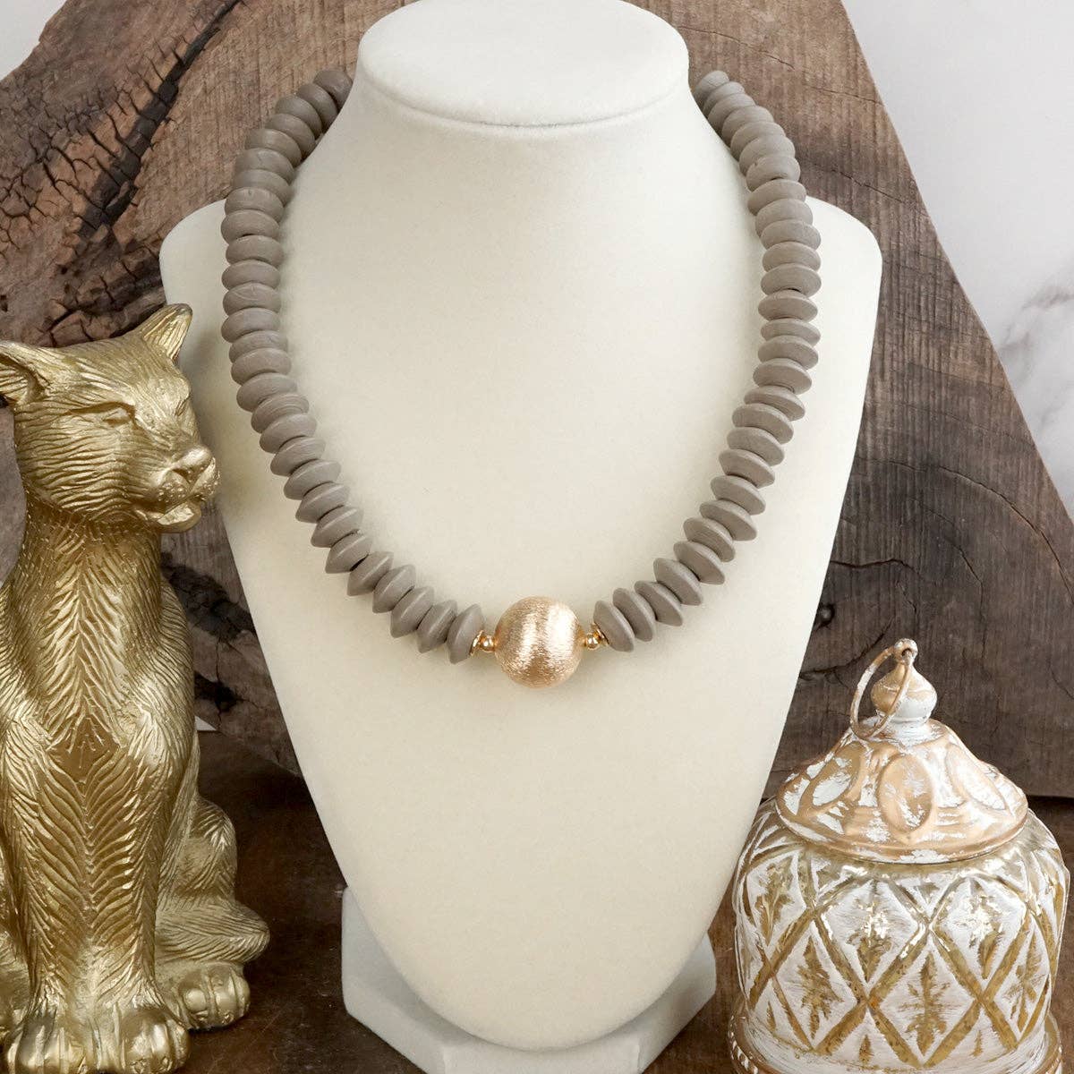 Wood Saucer Beaded Necklace