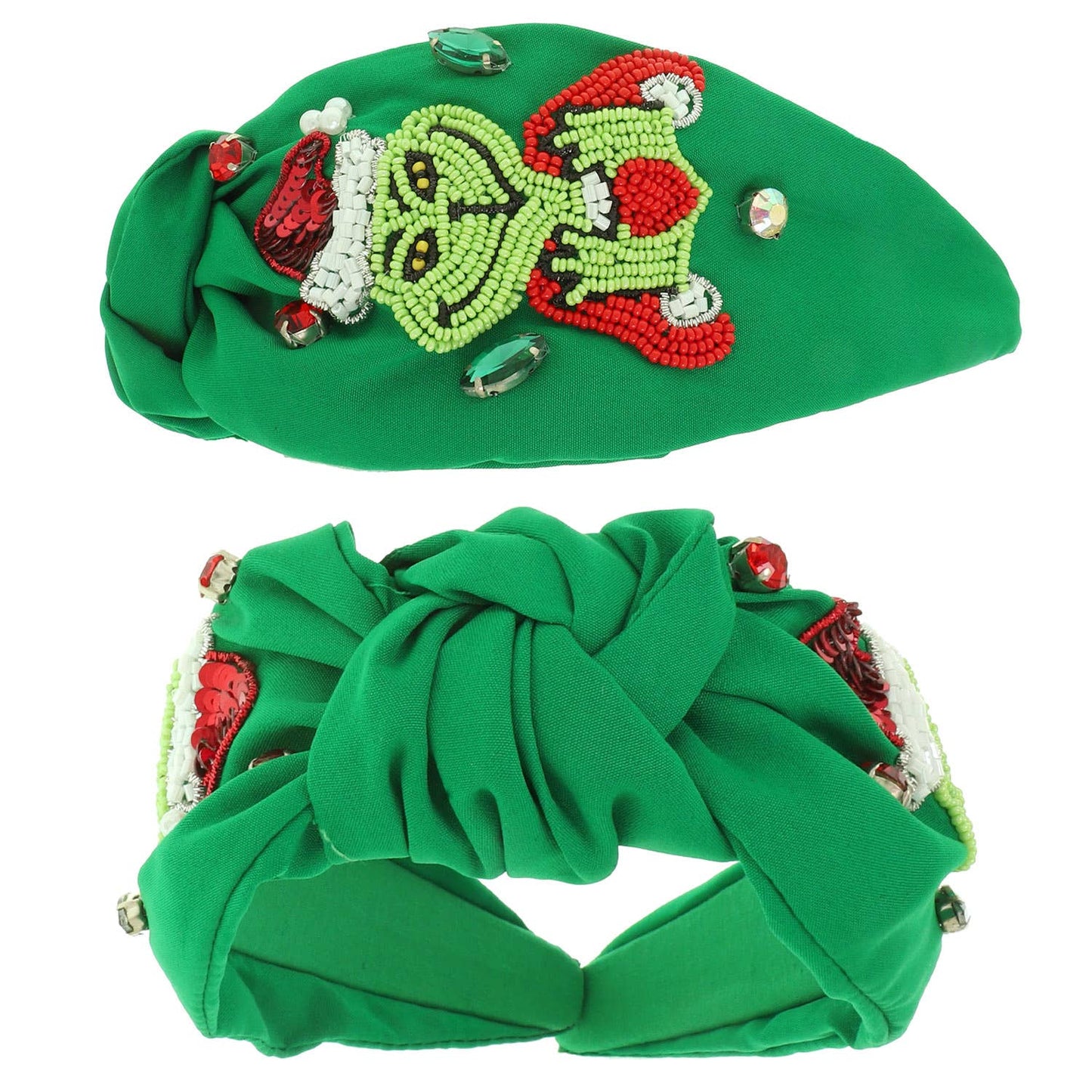 Christmas Grinch Hand Heart Top Knotted Headband