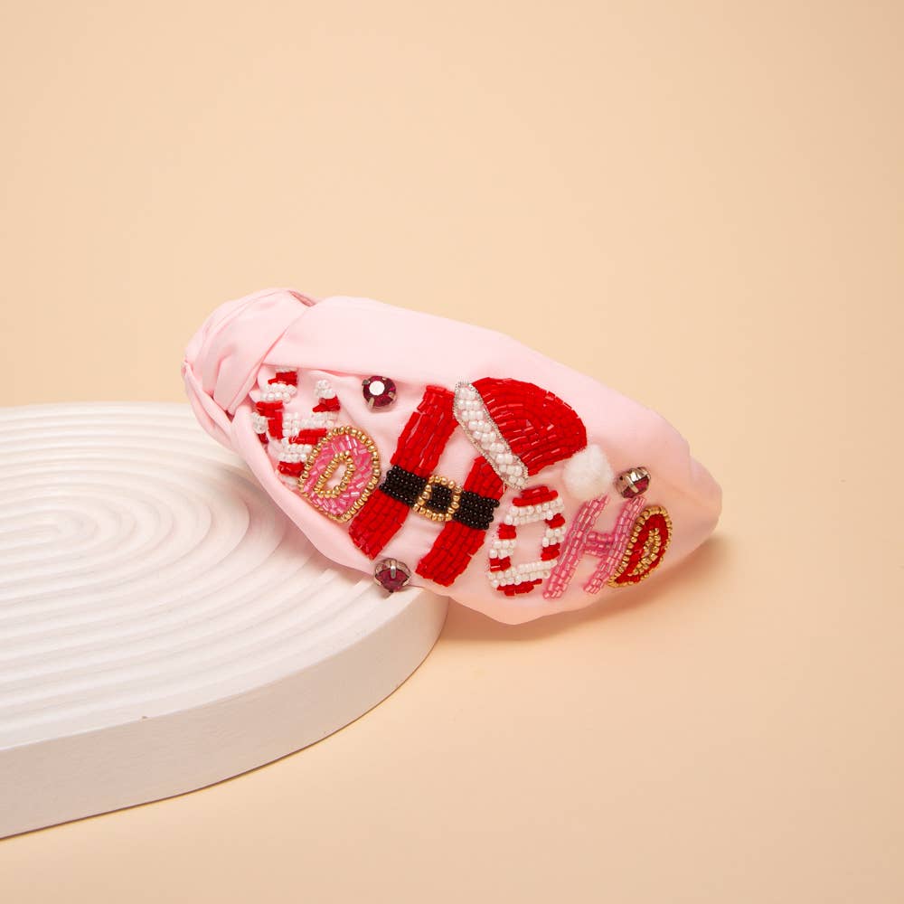 Christmas “Ho Ho Ho” Seed Beaded Top Knotted Headband