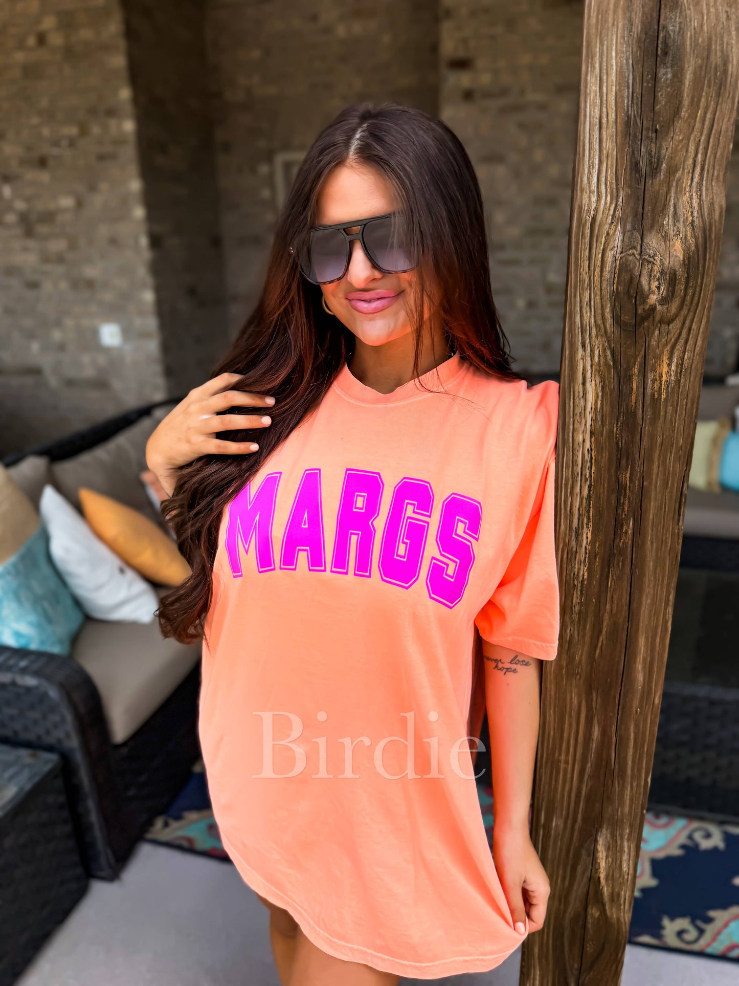 Margs Vinyl Graphic Tee on Neon Cantaloupe