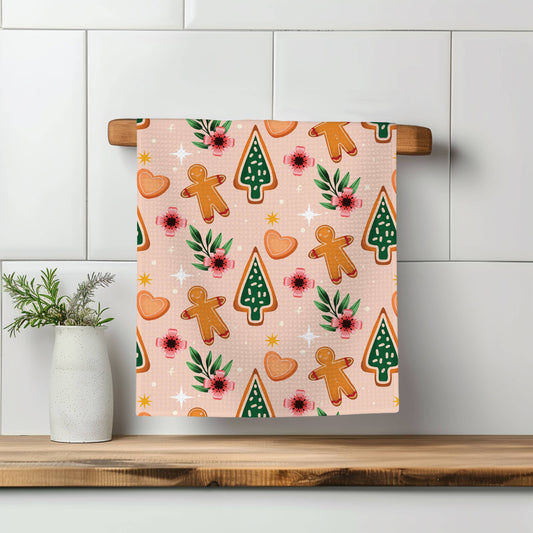 Christmas Gingerbread Kitchen Tea Towel Waffle Holiday Decor