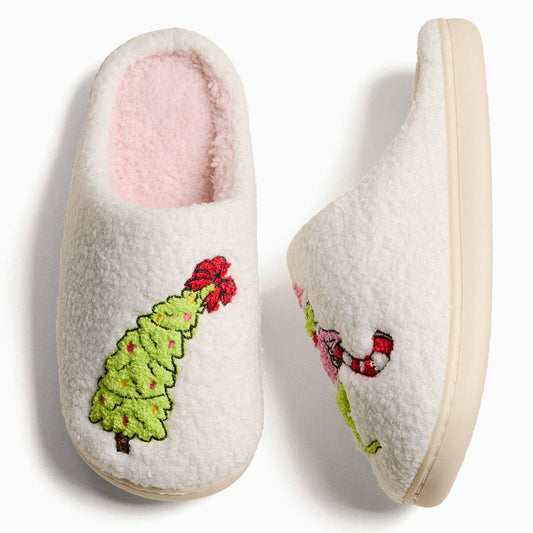 The Gift Stealer Monster with Christmas Tree Winter Slippers