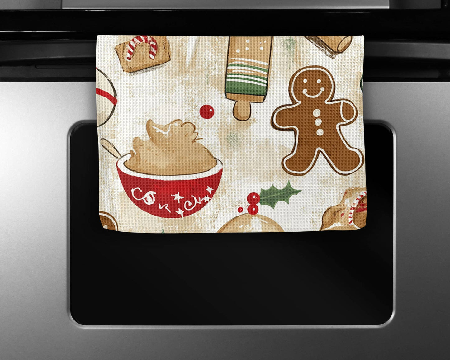 Christmas Cookie Kitchen Tea Towel Waffle Holiday Baking
