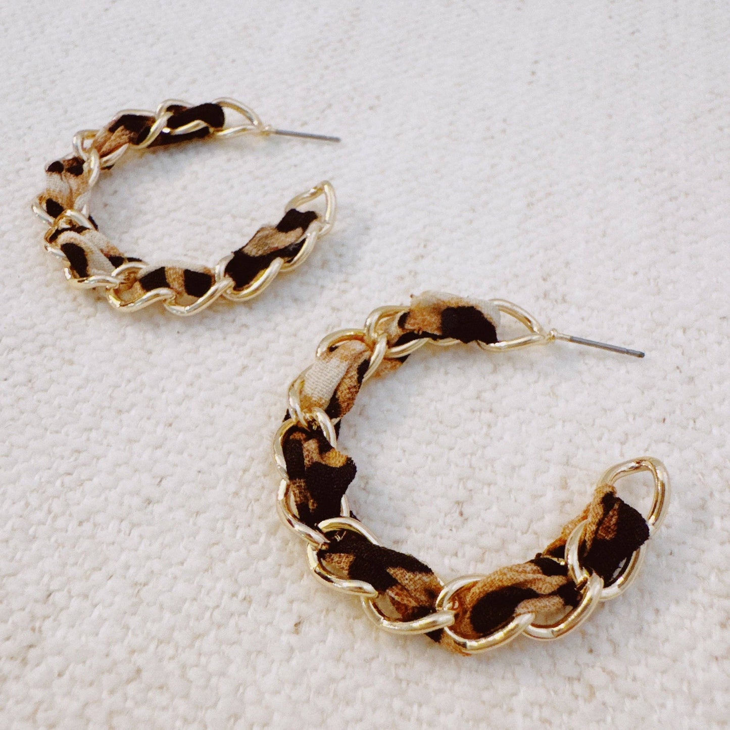Leopard Scarf-Wrapped Chain Hoop Earrings