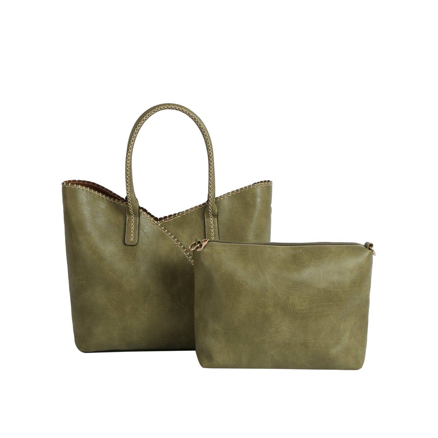 2-in-1 Stitch Trim Detail Shoulder/Tote Set Bag