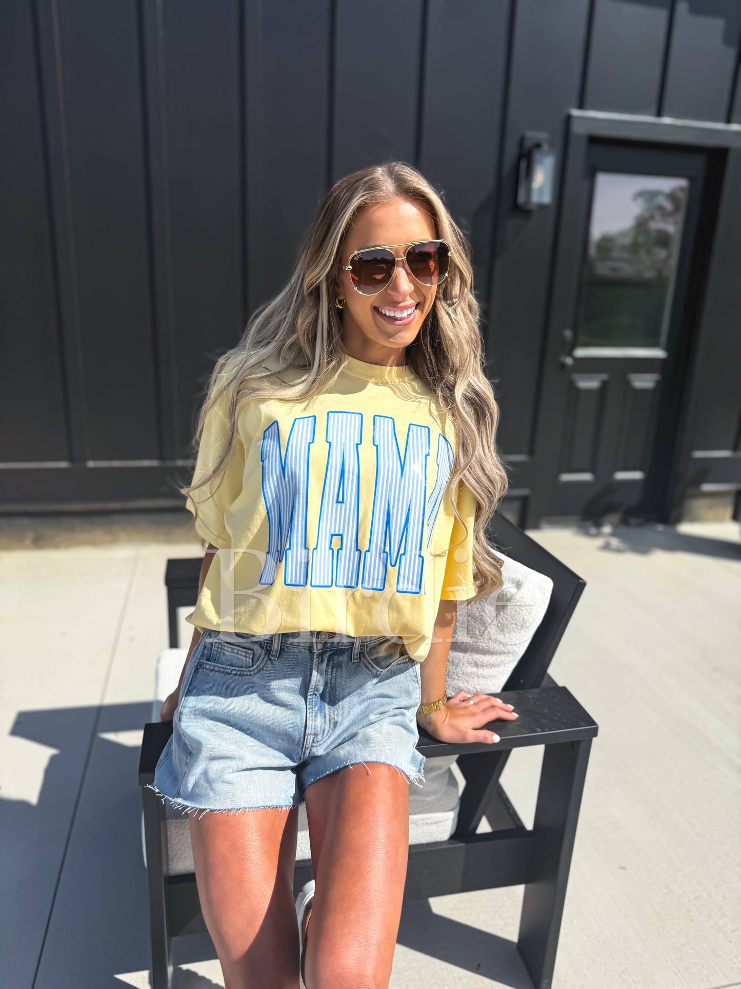 Striped MAMA Graphic Tee on Butter