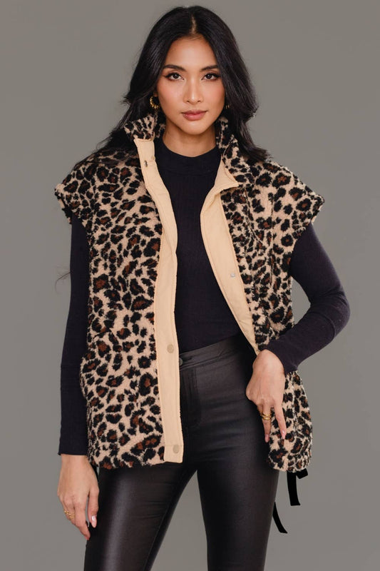Tan & Brown Leopard Fleece Vest