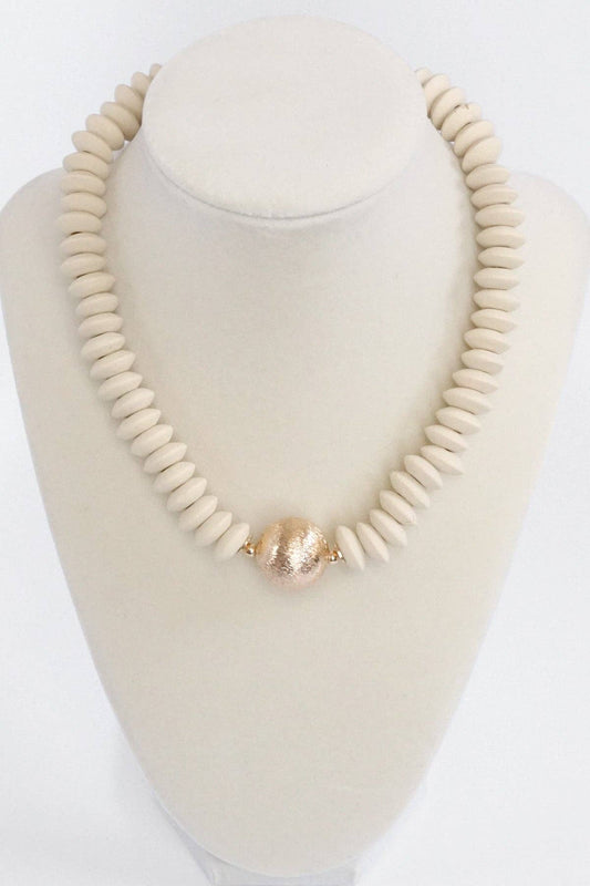 Wood Saucer Beaded Necklace