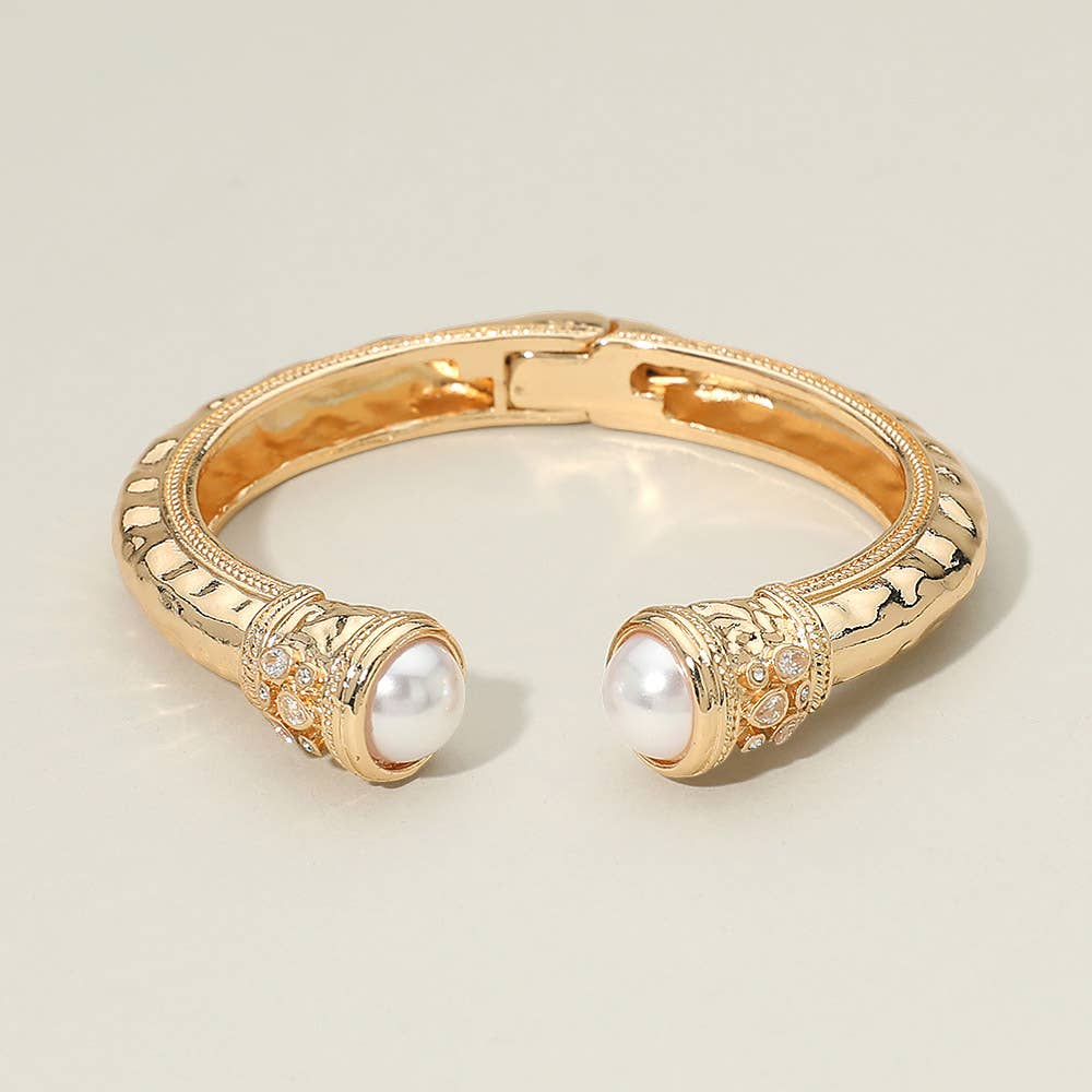 Pearl Tip Accent Hinged Cuff Bracelet