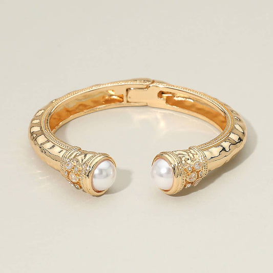 Pearl Tip Accent Hinged Cuff Bracelet