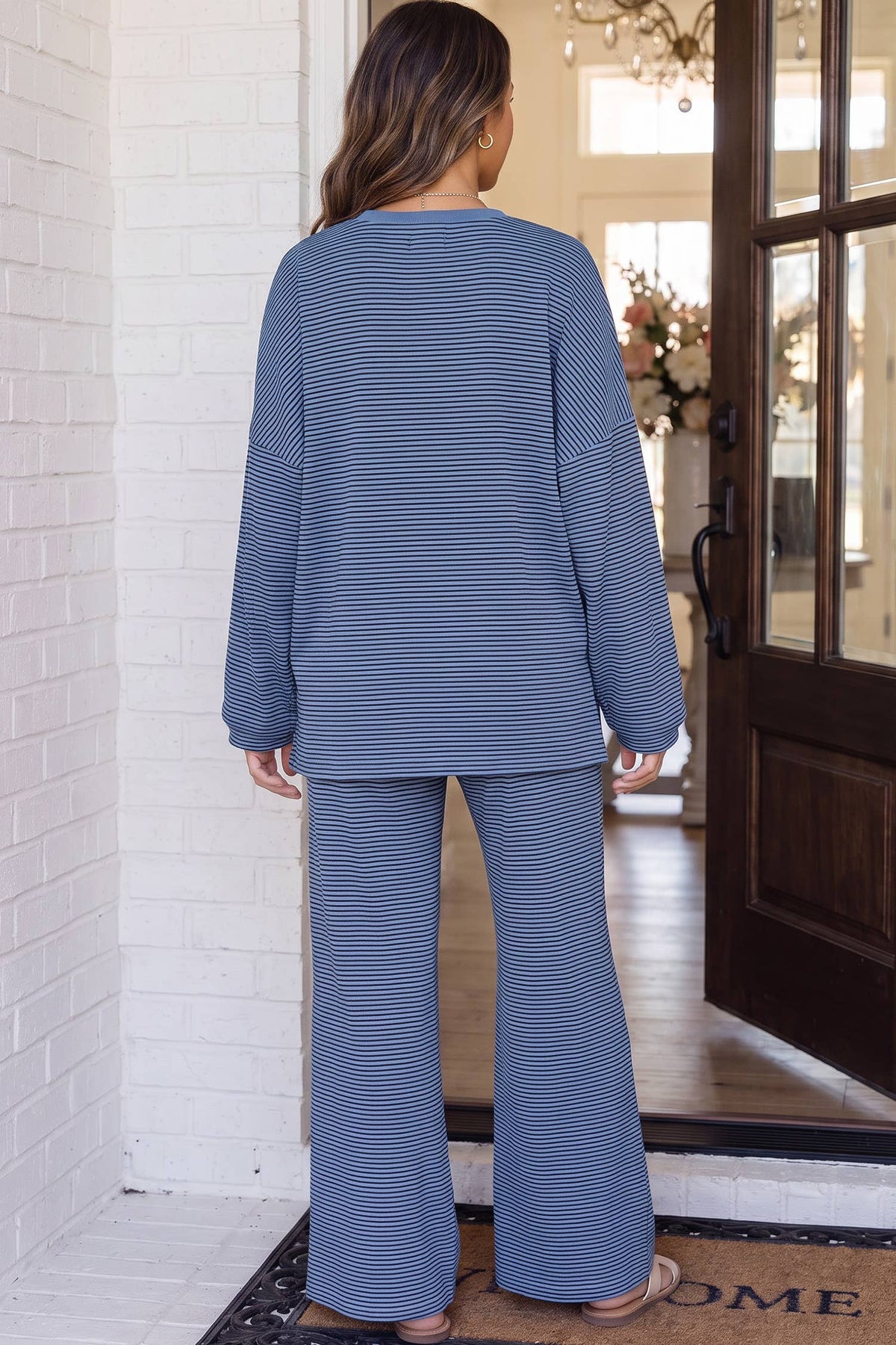 LAS Striped Oversize 2pcs Casual Shift Lounge Set (S-XL)