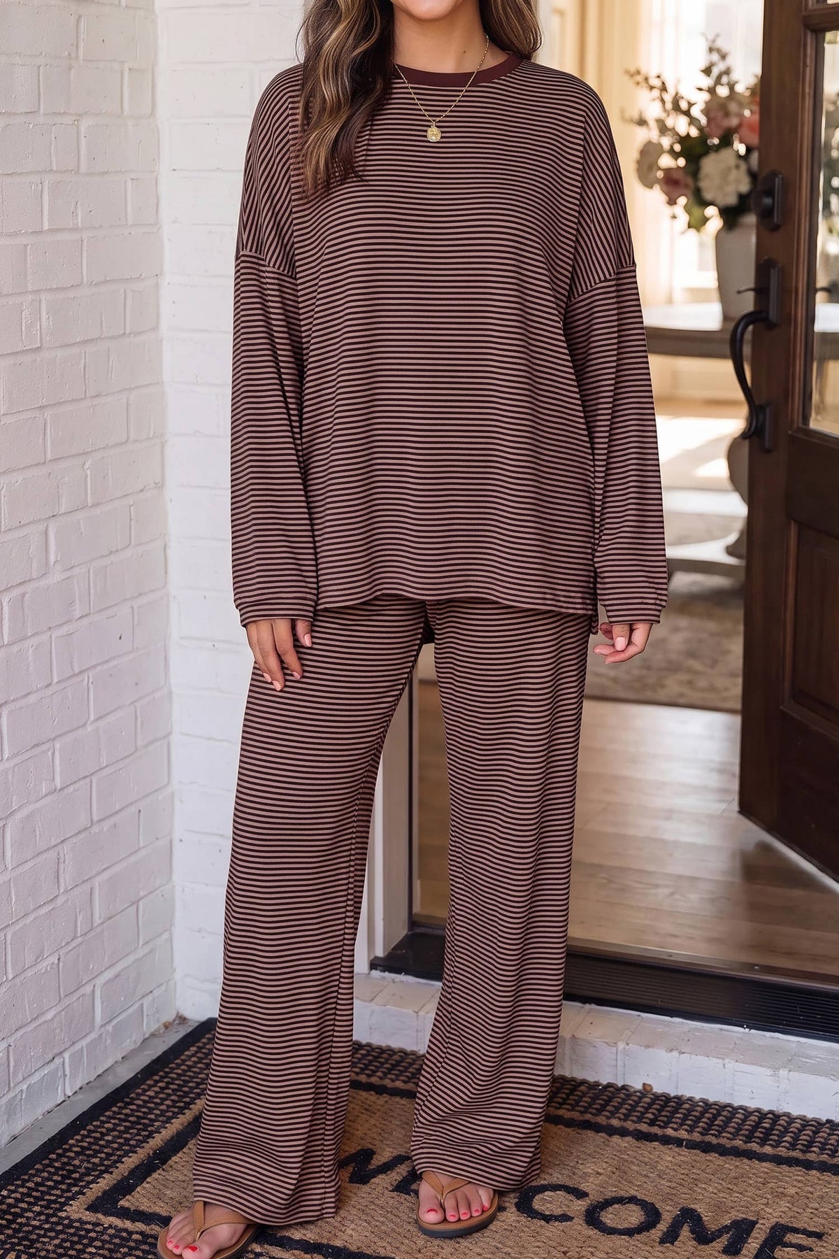 LAS Striped Oversize 2pcs Casual Shift Lounge Set (S-XL)