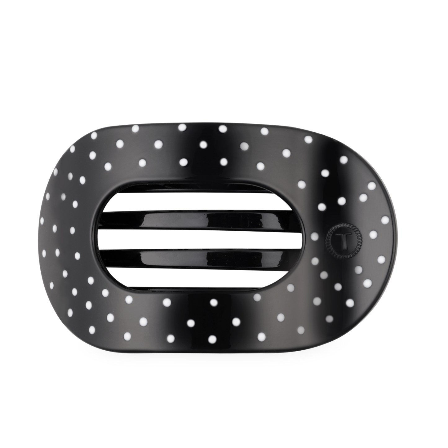 Black Polka Dot Party Large Flat Round Hair Clip