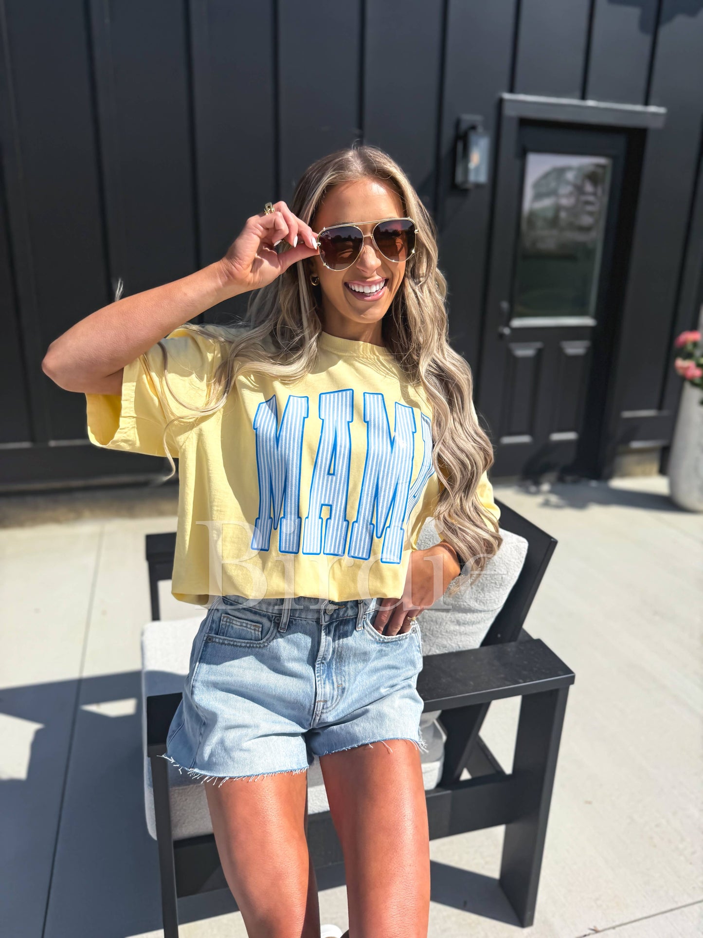 Striped MAMA Graphic Tee on Butter