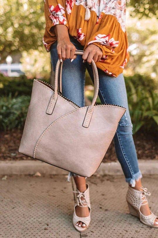 2-in-1 Stitch Trim Detail Shoulder/Tote Set Bag