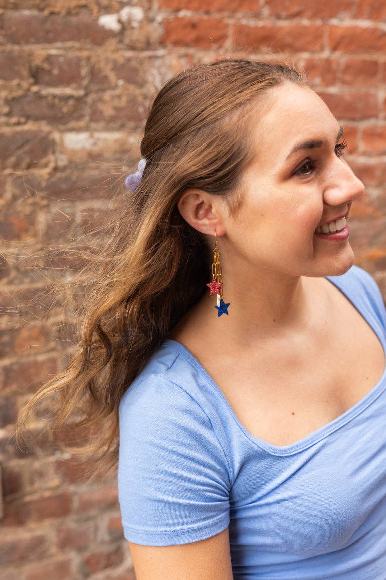 Firework Star Earrings - Red, White & Blue