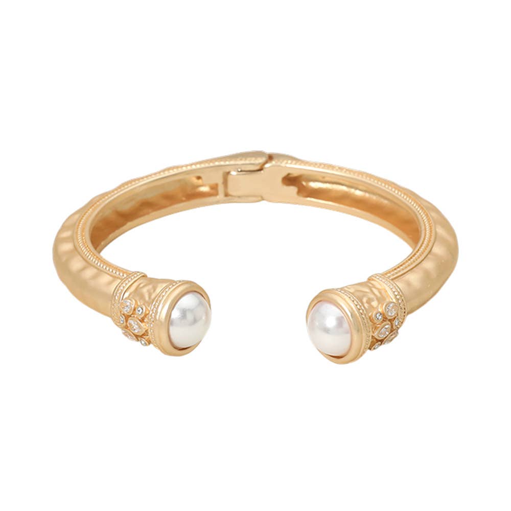 Pearl Tip Accent Hinged Cuff Bracelet