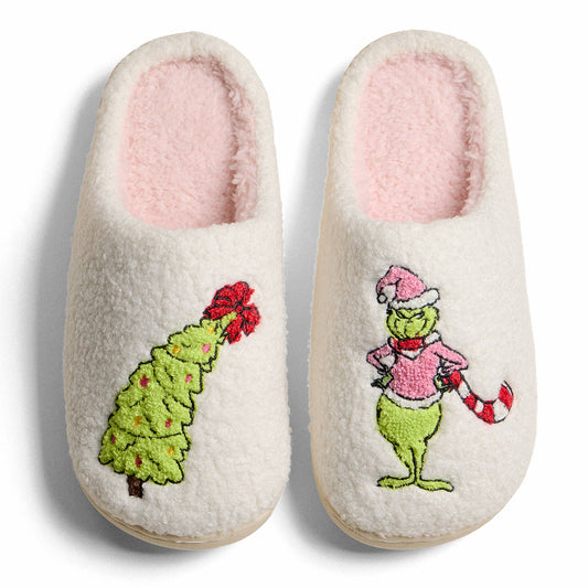 The Gift Stealer Monster with Christmas Tree Winter Slippers