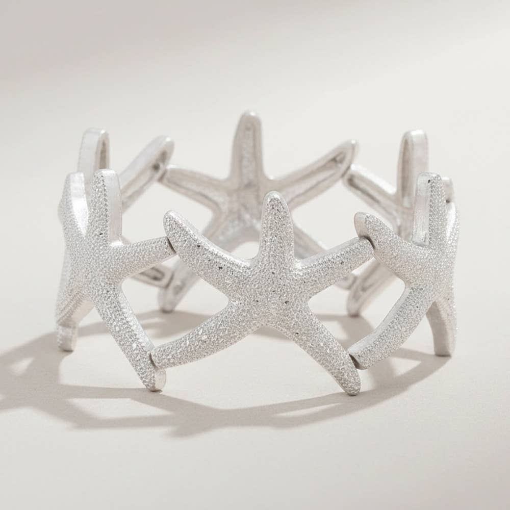 Textured metal starfish stretch bracelet