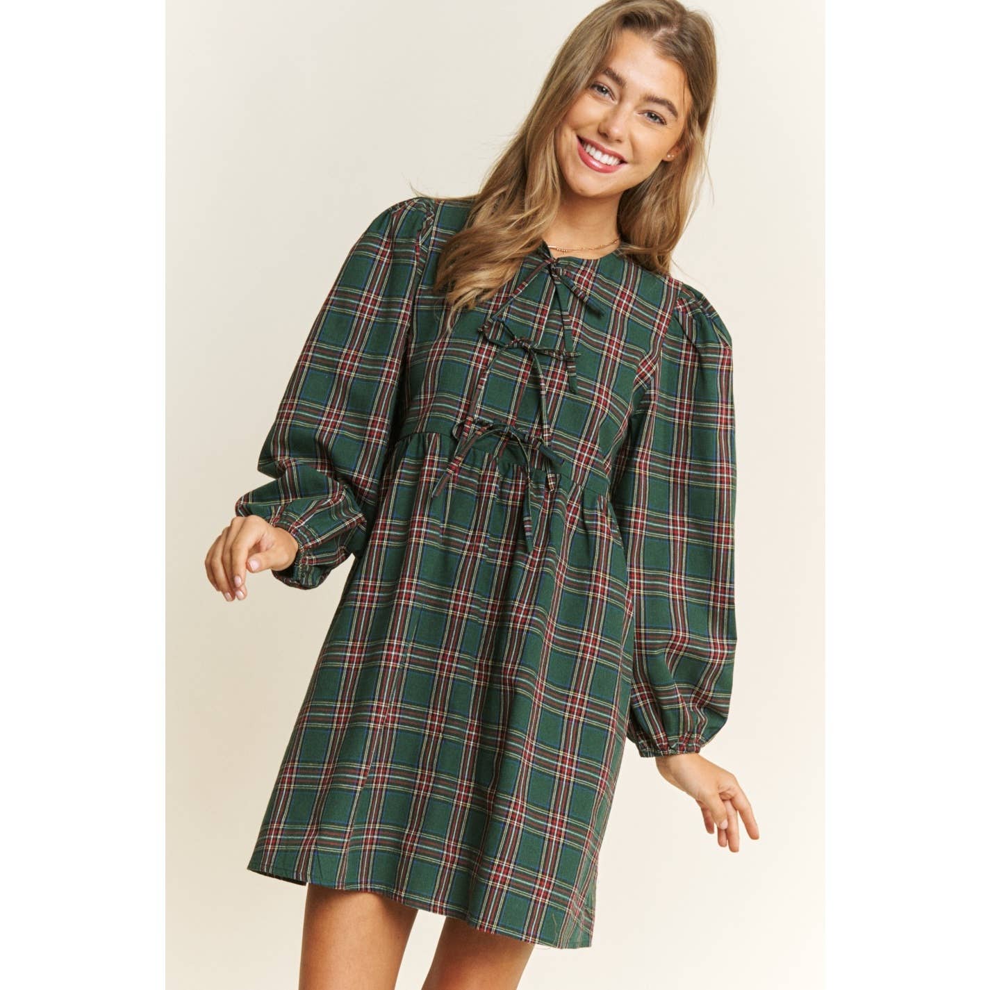 PLAID BABYDOLL MINI DRESS