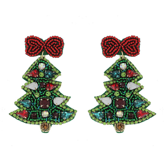 Christmas Tree Beaded Earrings