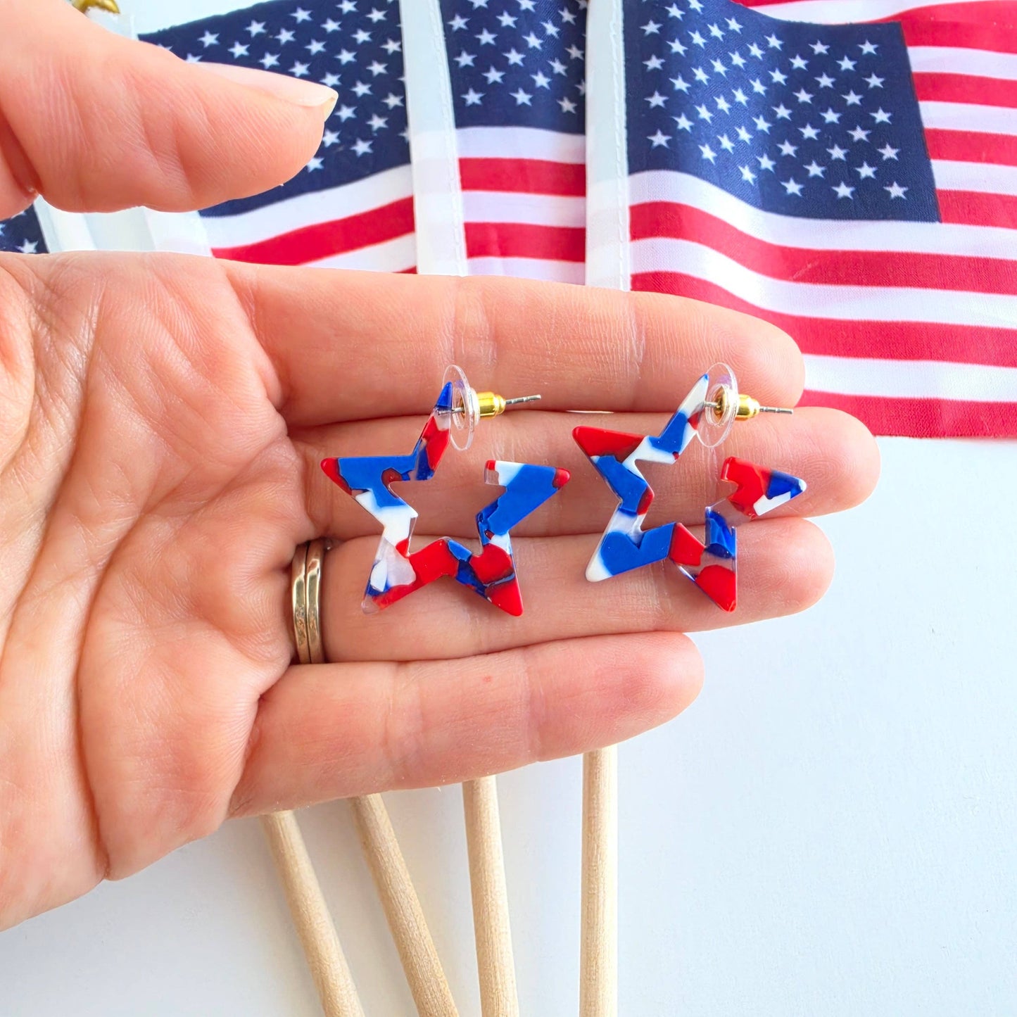 Mini Star Hoops - Red, White & Blue