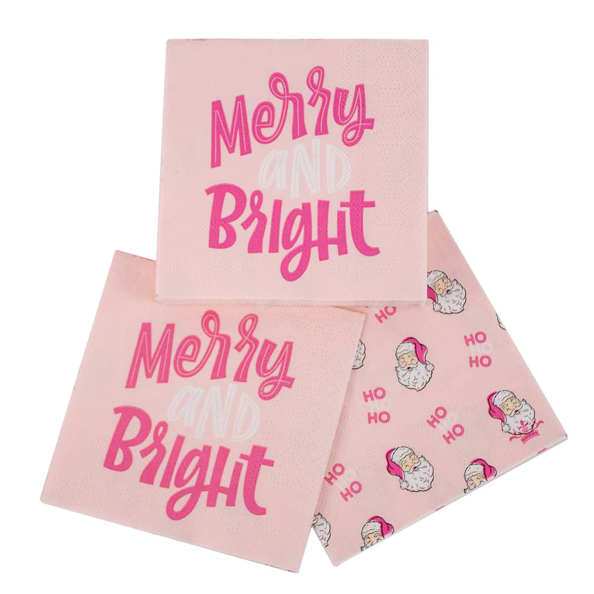 Merry & Bright Cocktail Napkins   Pink/White   5x5