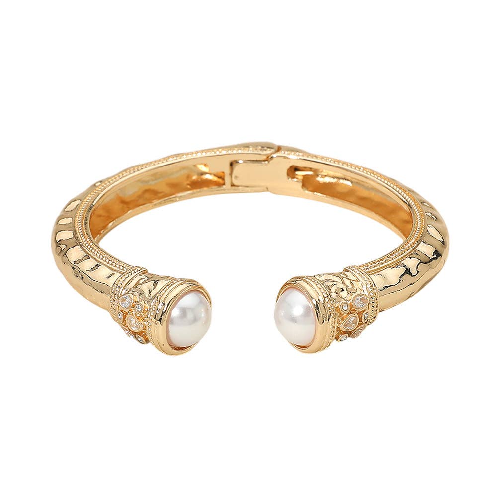 Pearl Tip Accent Hinged Cuff Bracelet