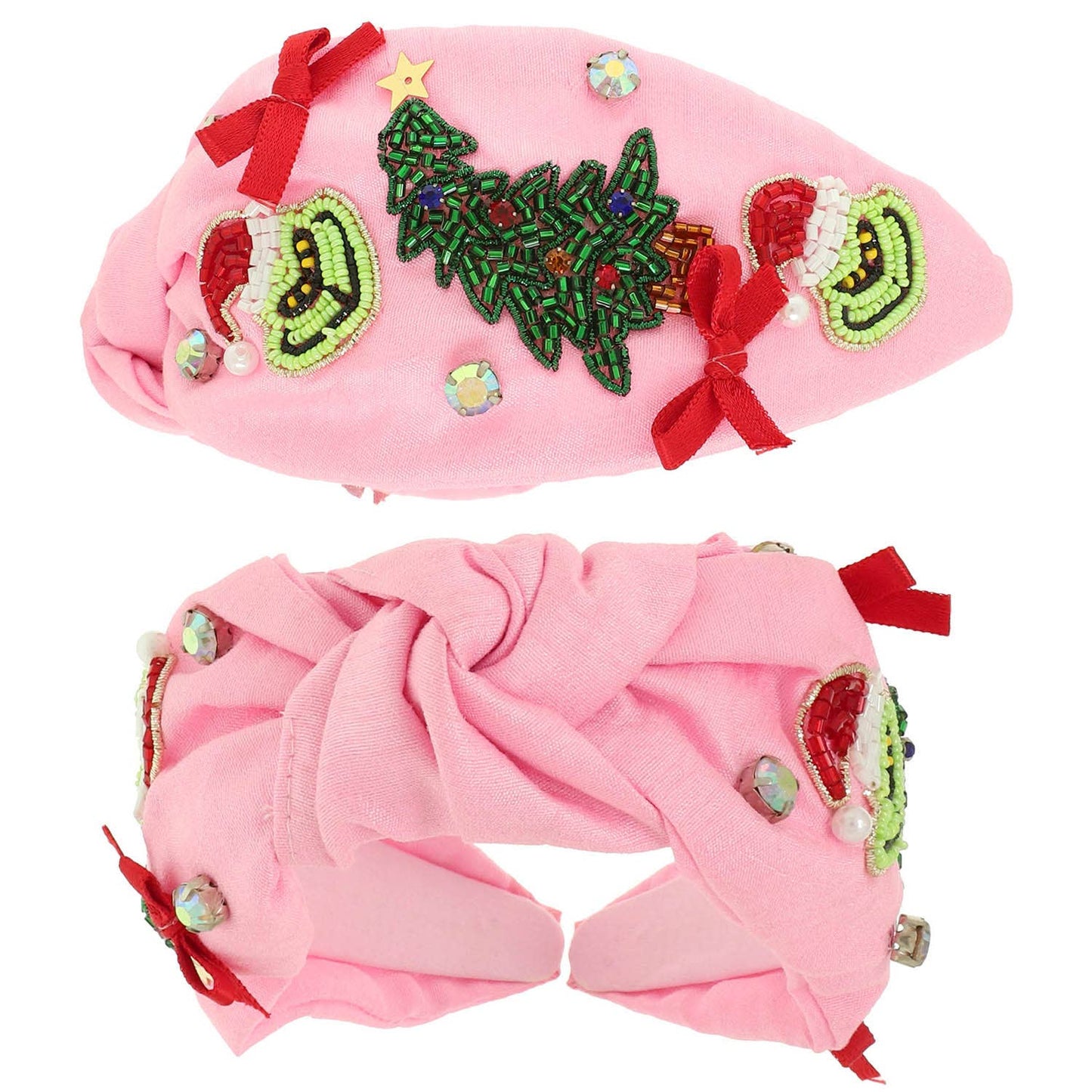 CHRISTMAS GRINCH TOP KNOTTED HEADBAND WITH BOW