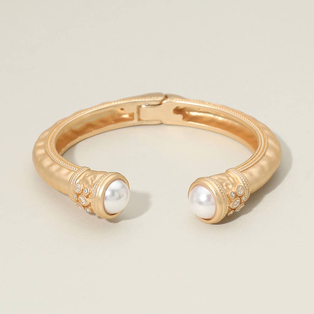 Pearl Tip Accent Hinged Cuff Bracelet