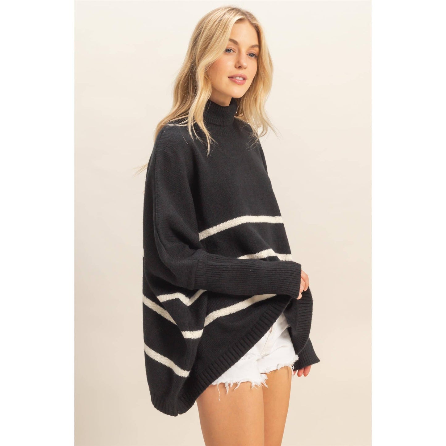 Striped Turtle Neck Oversized Sweater