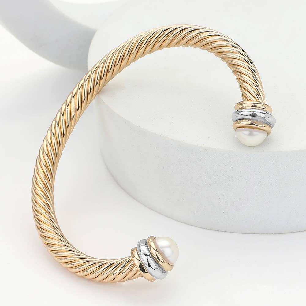 Stone Tip Twisted Rope Cuff Bracelet