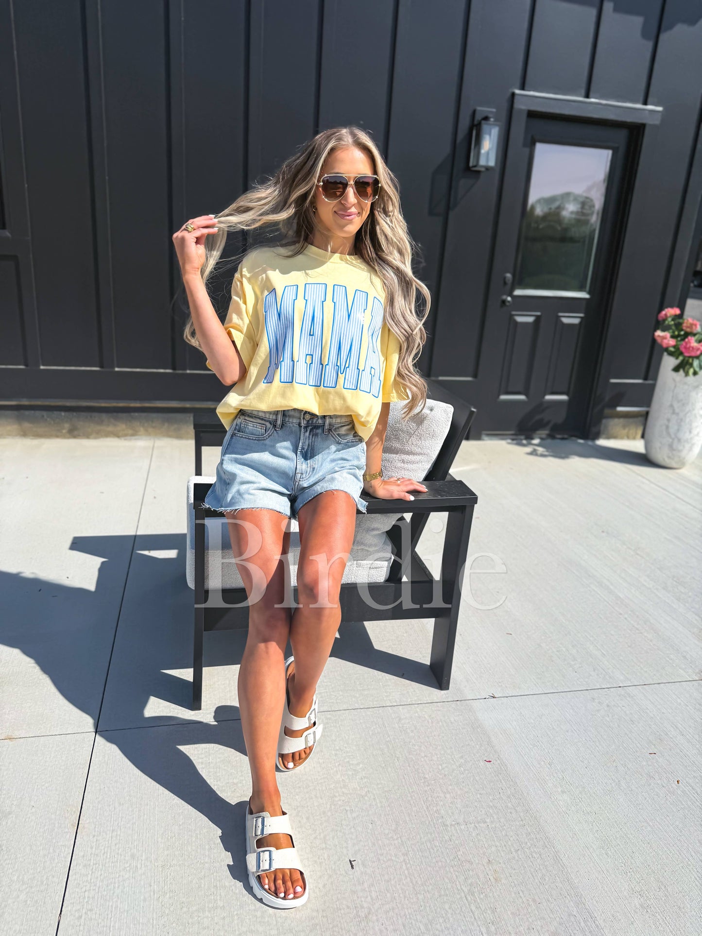 Striped MAMA Graphic Tee on Butter