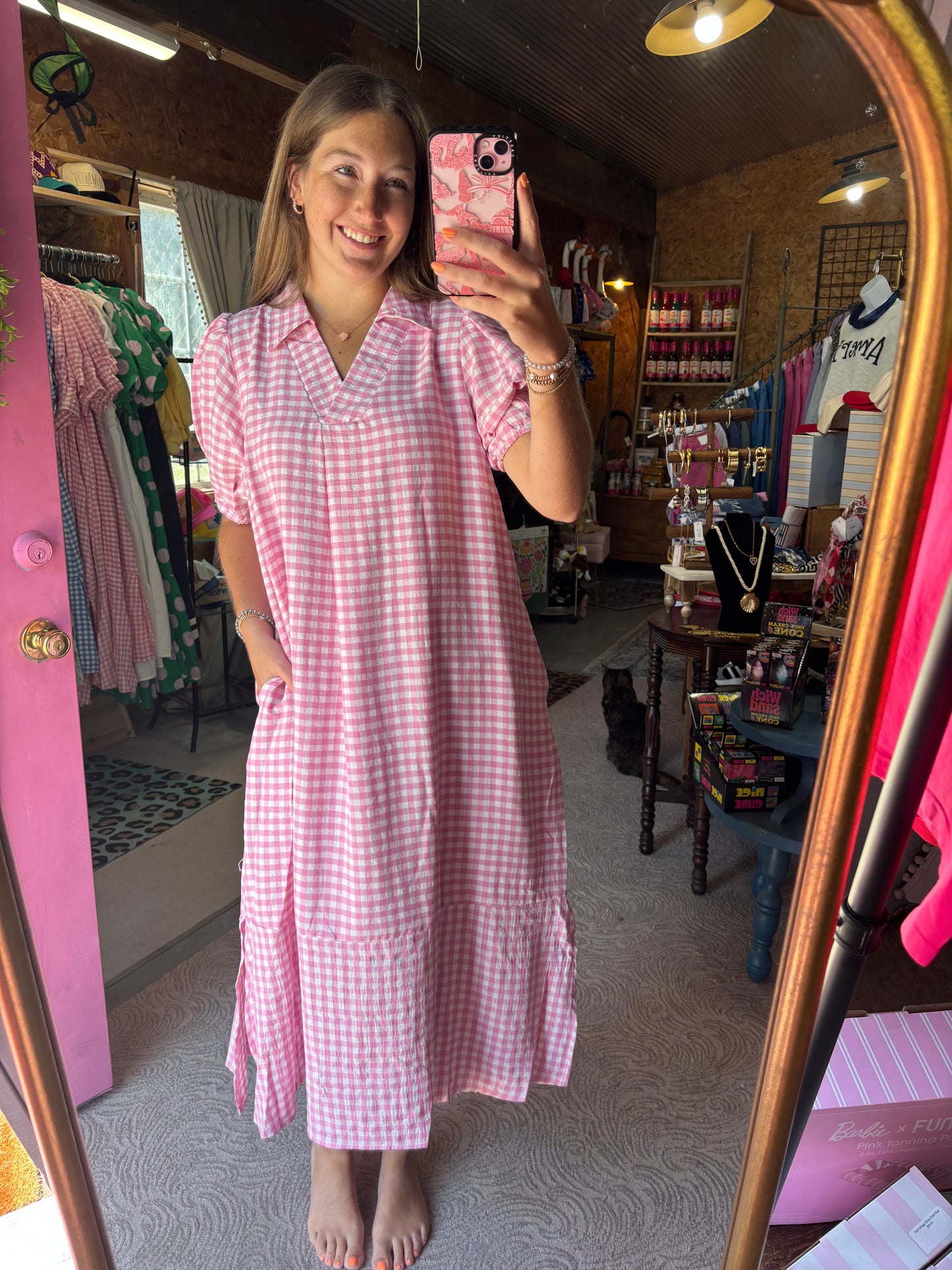 Gingham & Grace Dress in Pink