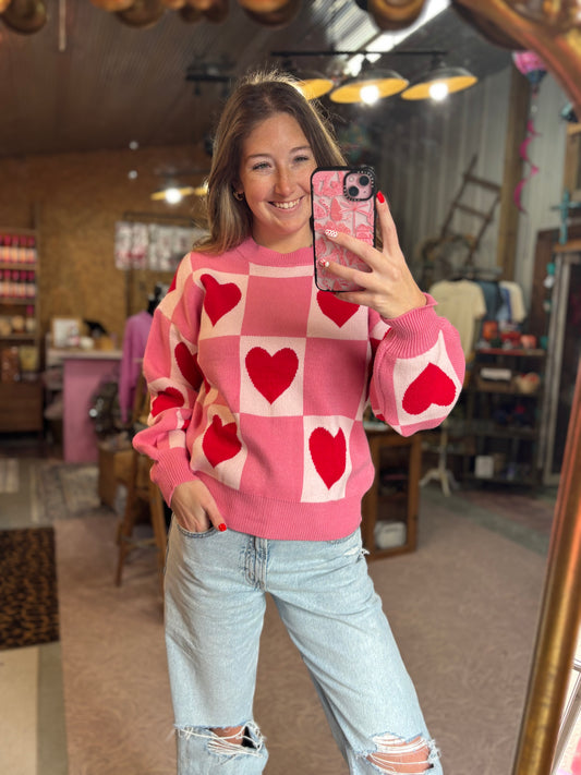 Checkered Heart Sweater