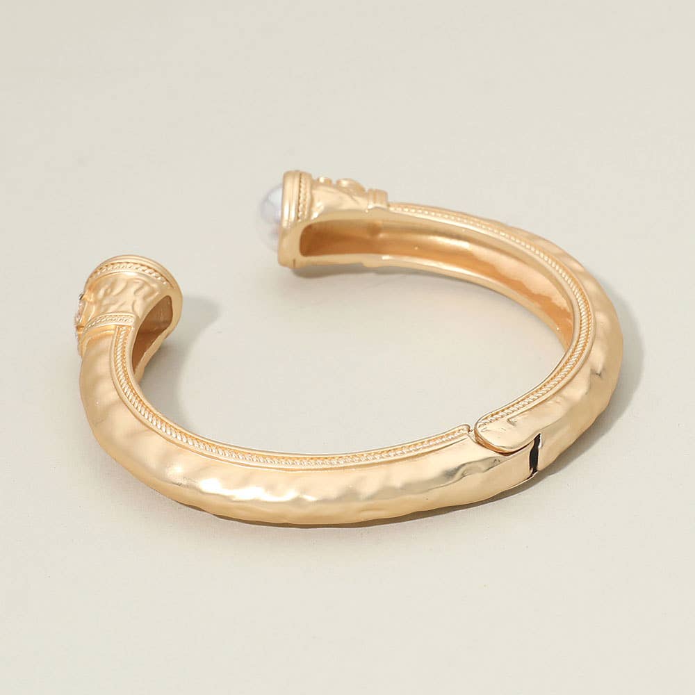 Pearl Tip Accent Hinged Cuff Bracelet