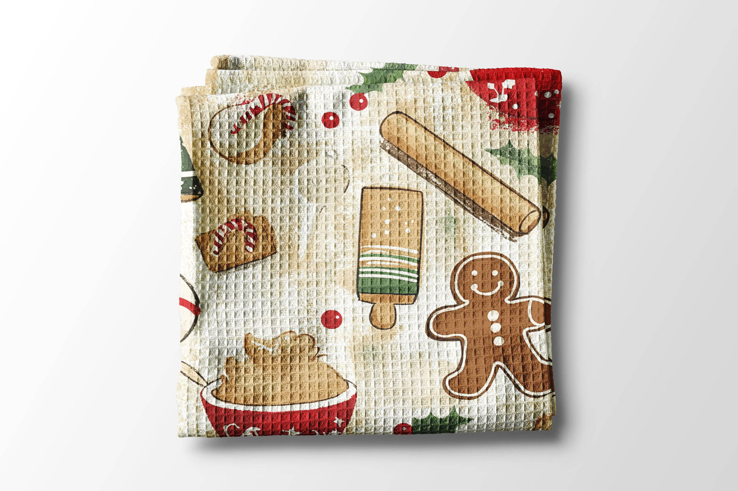 Christmas Cookie Kitchen Tea Towel Waffle Holiday Baking