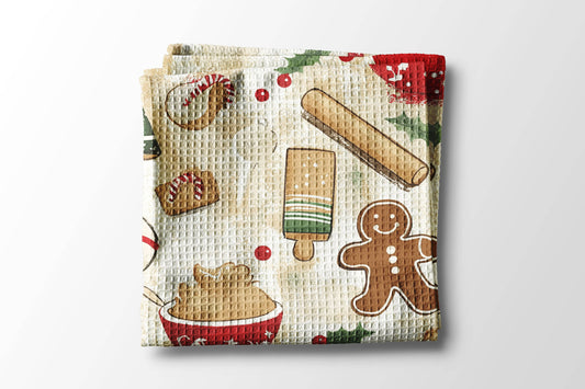 Christmas Cookie Kitchen Tea Towel Waffle Holiday Baking