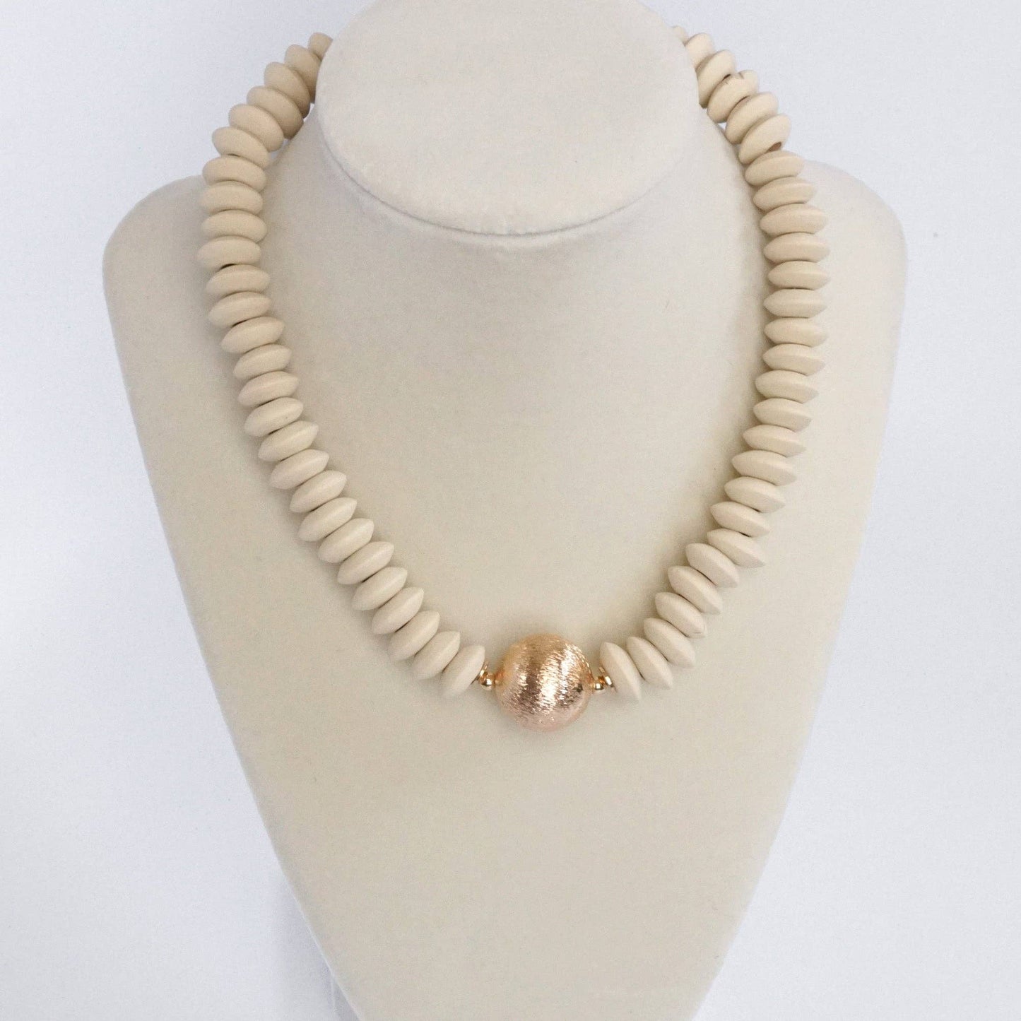 Wood Saucer Beaded Necklace