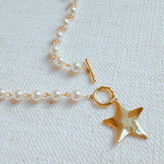 Molten Star Pearl Chain Necklace