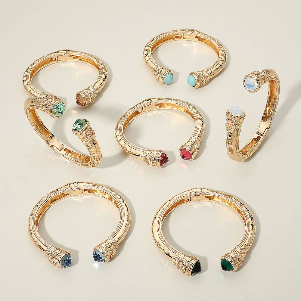 Stone Tip Accent Hinged Cuff Bracelet