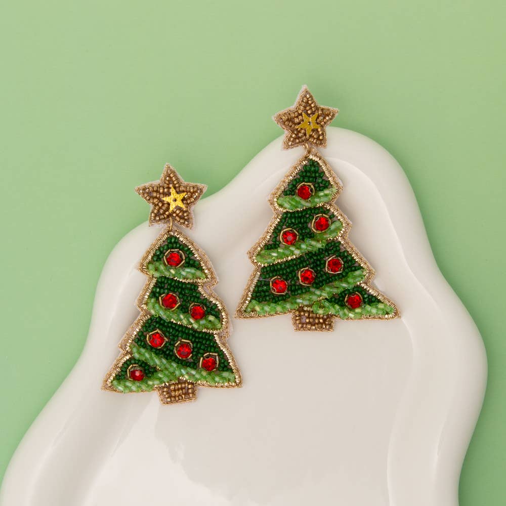 CHRISTMAS TREE STAR TOPPER POST EARRINGS