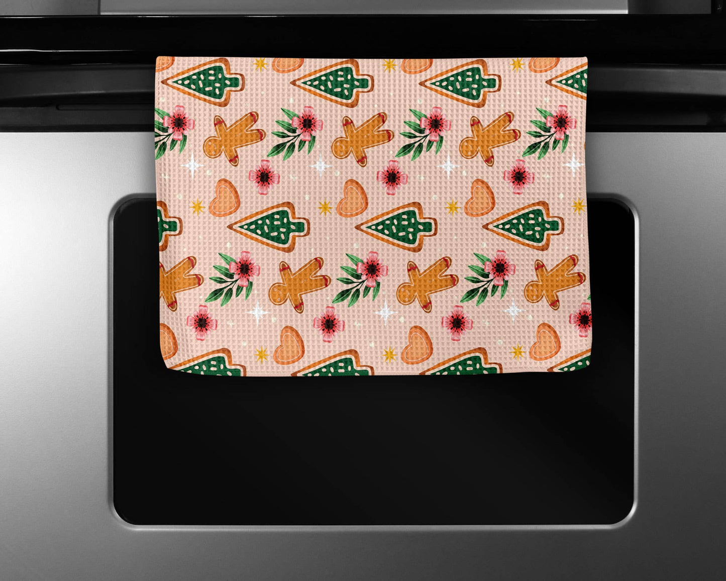 Christmas Gingerbread Kitchen Tea Towel Waffle Holiday Decor