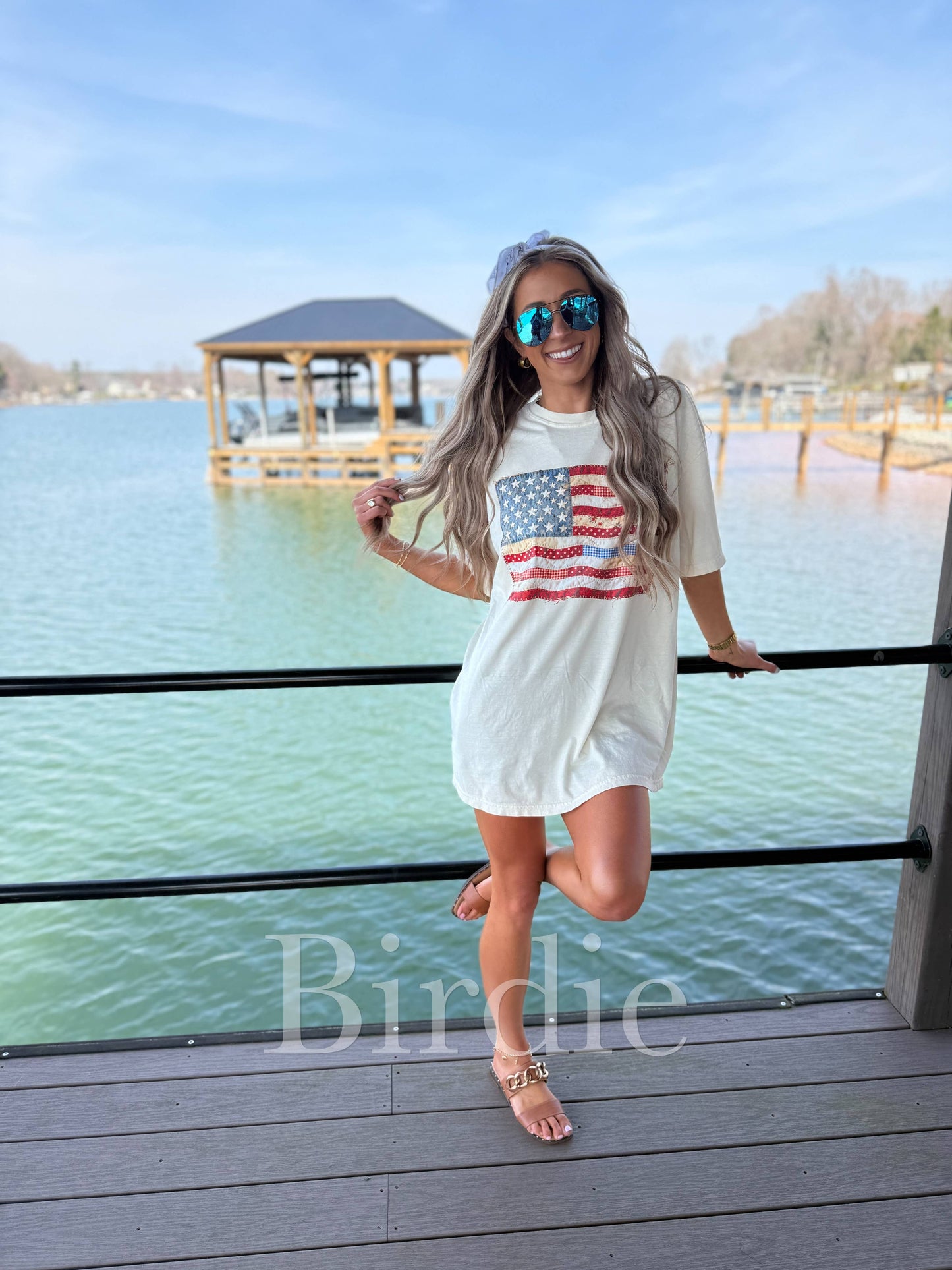 Patchwork Flag Graphic Tee on Ivory