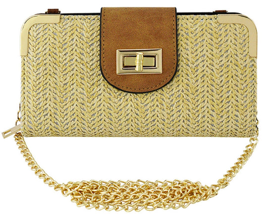 ST041 Lexi Straw Turn Lock Crossbody Wallet