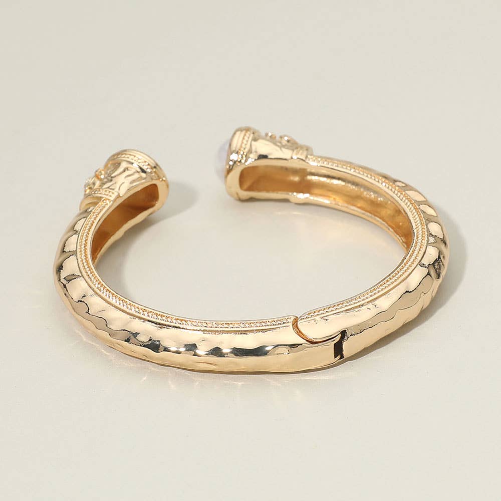 Pearl Tip Accent Hinged Cuff Bracelet