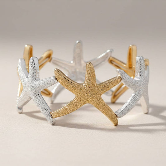 Textured metal starfish stretch bracelet