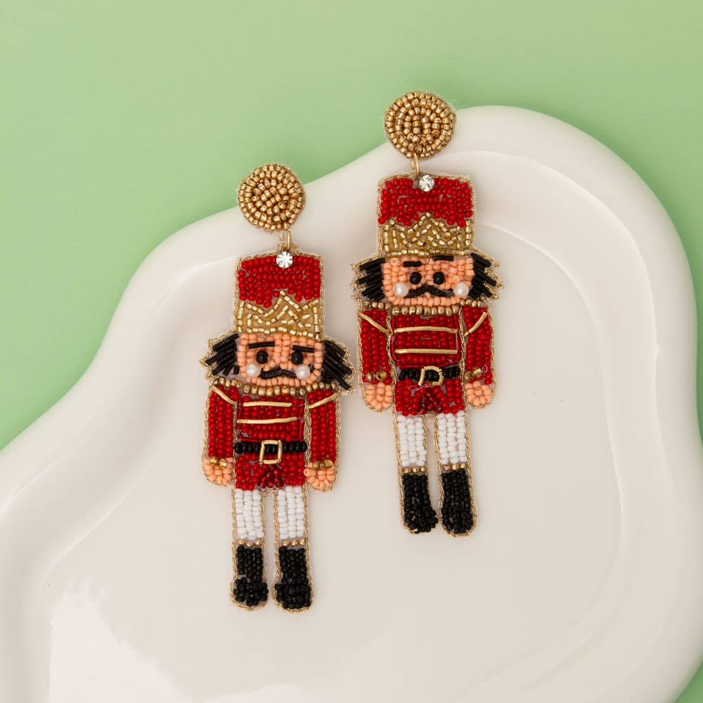 Nutcracker Seed Beaded Dangle Earrings